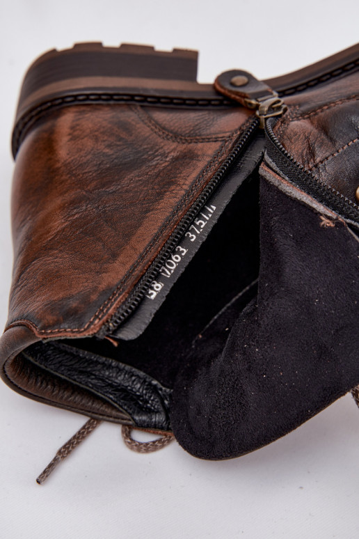 Dámske čižmyZapnutéturalnej Skóry so širokými podpätkami Máciejka 07063-02 Hnedá farba