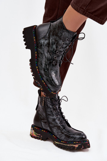 Kožené s lakovým efektom Dámske čižmy Artiker 57C0065 sivá