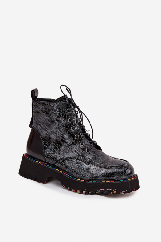 Kožené s lakovým efektom Dámske čižmy Artiker 57C0065 sivá