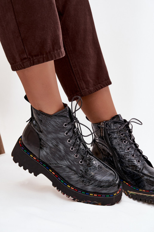 Kožené s lakovým efektom Dámske čižmy Artiker 57C0065 sivá