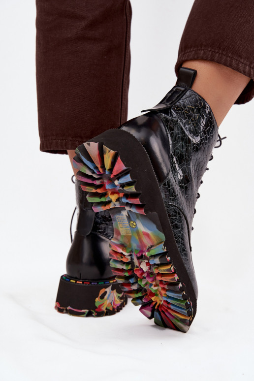 Kožené s lakovým efektom Dámske čižmy Artiker 57C0065 sivá