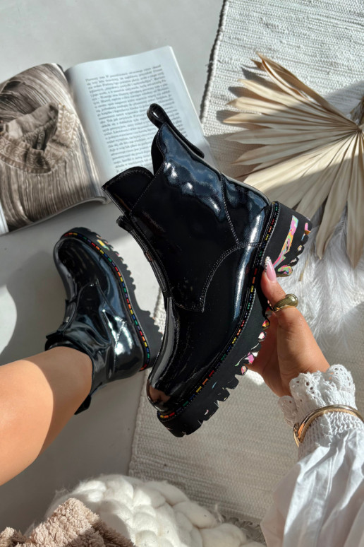 Kožené s lakovým efektom Dámske čižmy Artiker 57C0065 sivá