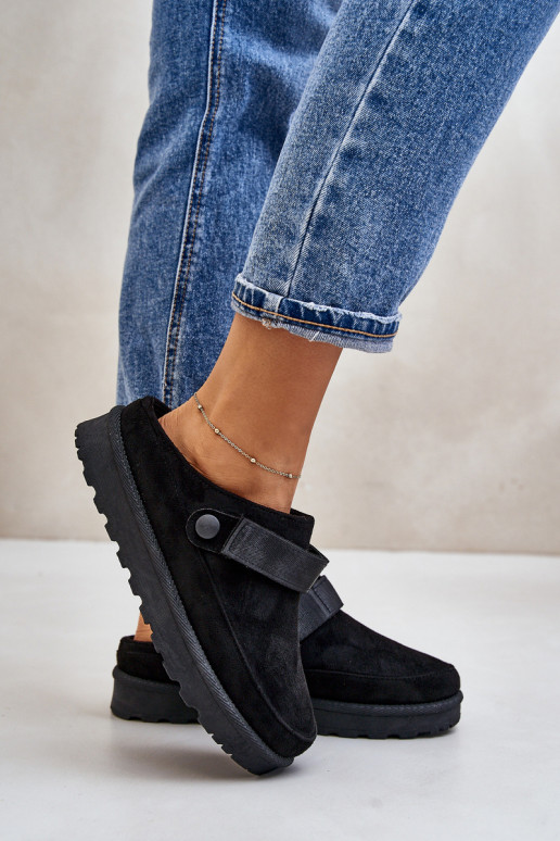 Dámske Papuče zahriať sa s kožušinou vo vnútri s platformou čierna Azida