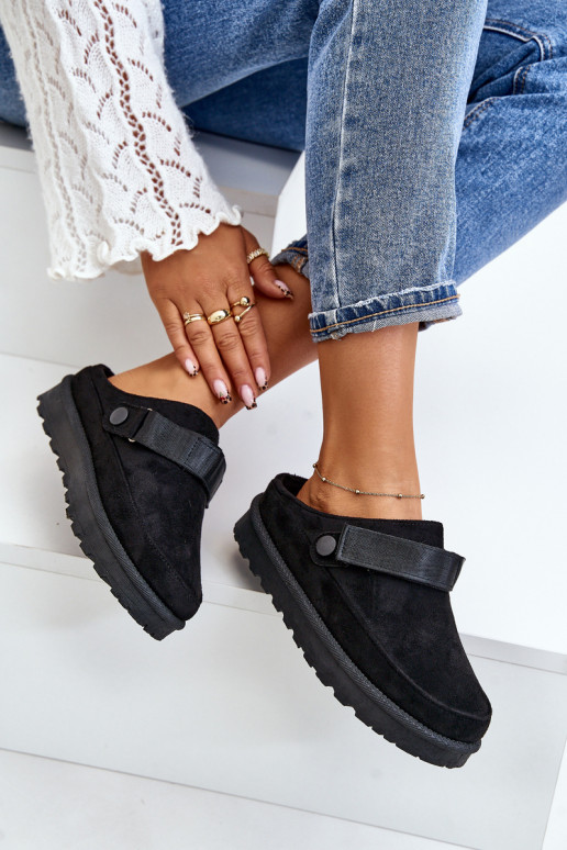 Dámske Papuče zahriať sa s kožušinou vo vnútri s platformou čierna Azida