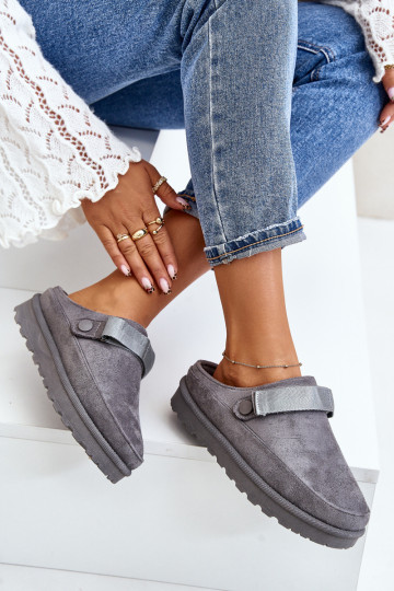 Dámske Papuče zahriať sa s kožušinou vo vnútri s platformou sivá Azida