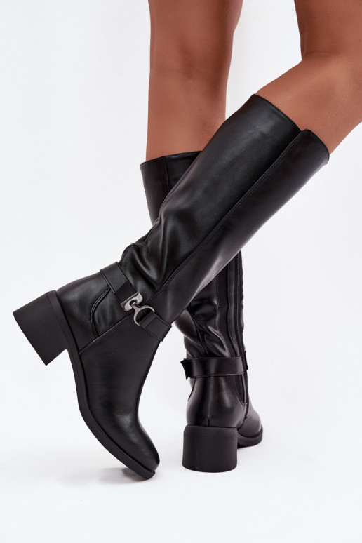 zahriať sa dámske čižmy Zapnuté Klocku s popruhmi Sergio Leone KZ25826 čierna