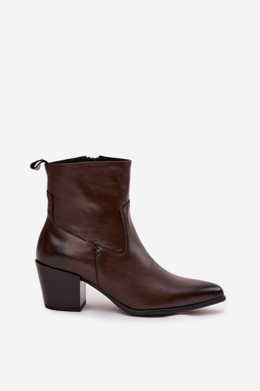 Kožené čižmy v kovbojskom štýle Dámske s podpätkami zahriať sa Zazoo 60565 CzekoladoIne