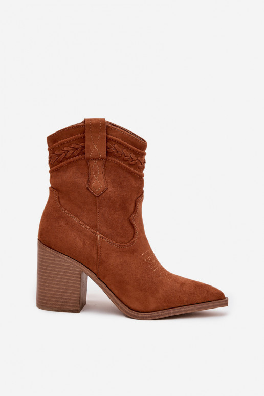 čižmy v kovbojskom štýle Dámske s podpätkami Hnedá farba Jessa