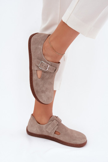 Semišové boty Barefoot dámske so sponami Zazoo N1261 pieskové