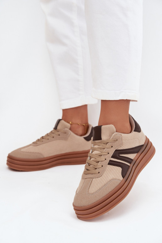 Dámske zamatové športové topánky na platforme, farba piesková Corynelle