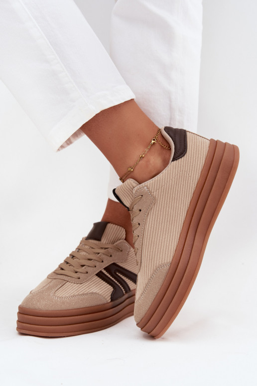 Dámske zamatové športové topánky na platforme, farba piesková Corynelle