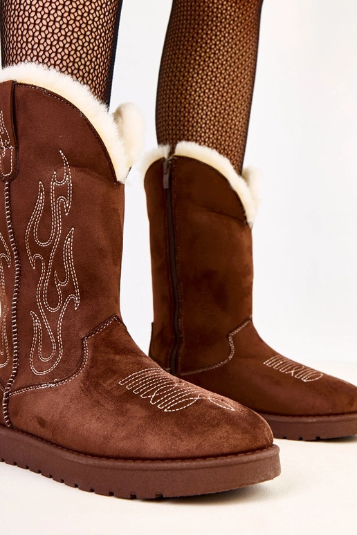 Hnedé snehové topánky s výšivkou na...