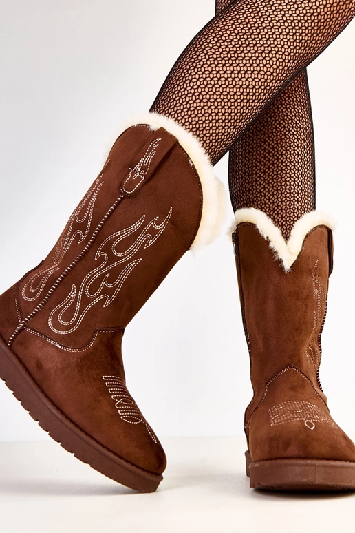 Hnedé snehové topánky s výšivkou na...