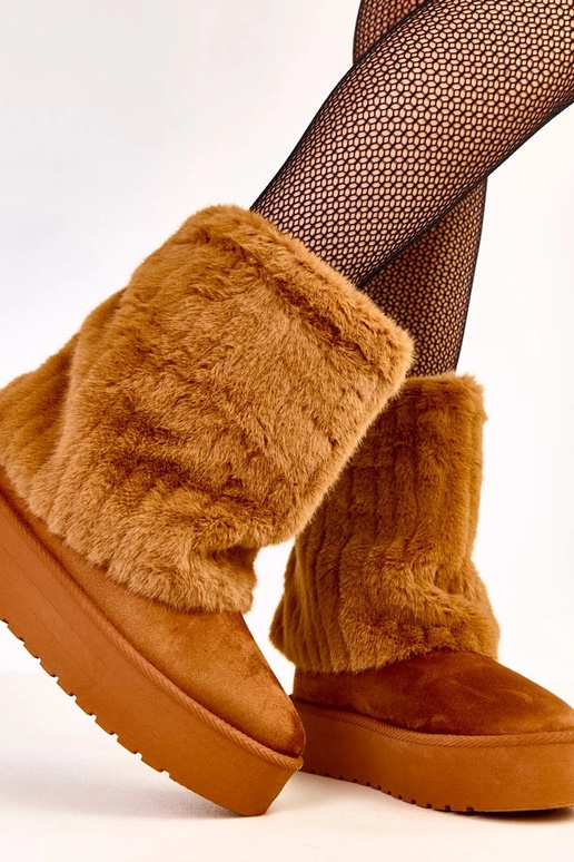 Hnedé snehové topánky na platforme s...