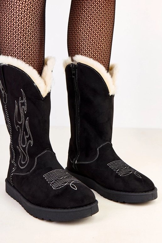 Čierne snehové topánky s výšivkou na...