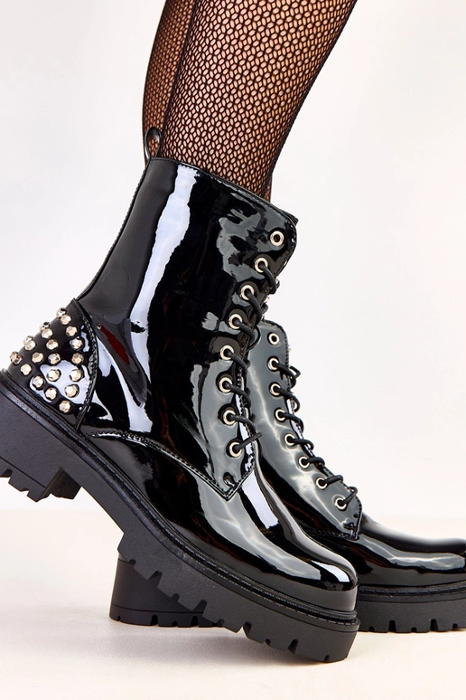 Čierne lakované vysoké čižmy s...