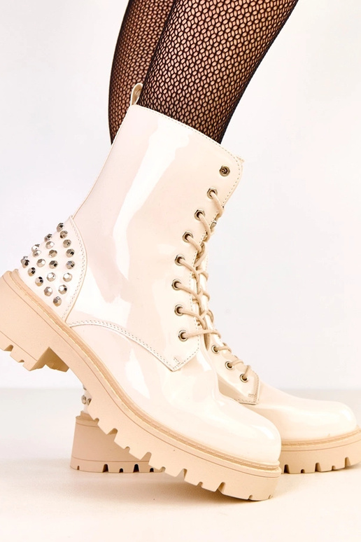 Pieskové lakované vysoké čižmy s...