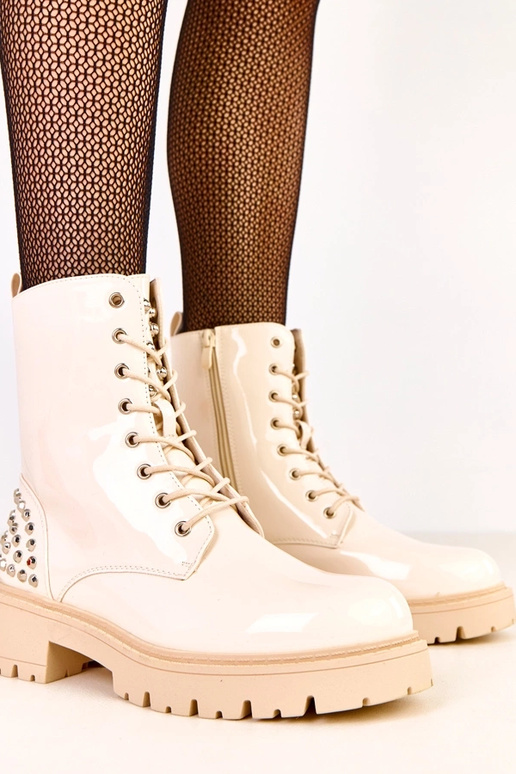 Pieskové lakované vysoké čižmy s...