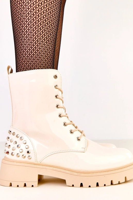 Pieskové lakované vysoké čižmy s...