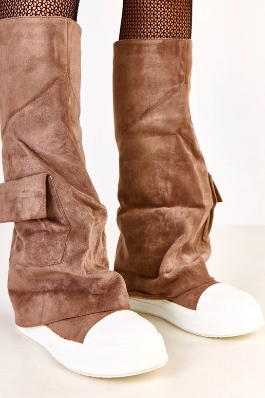 Hnedé vysoké čižmy z umelej semišovej...