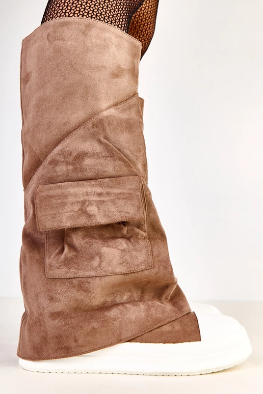 Hnedé vysoké čižmy z umelej semišovej...