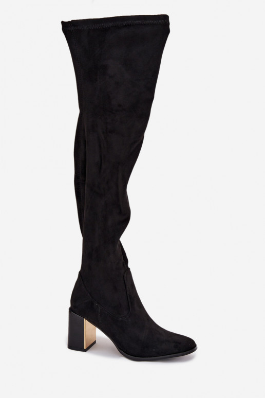 dámske čižmy nad kolenom s podpätkami z eko semišuoIne čierna Jelina