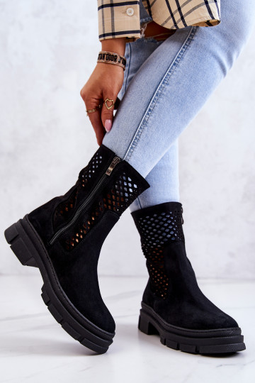 Kožené Pracovné členkové topánky Nicole čierna 2711