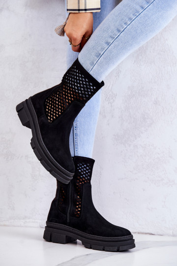 Kožené Pracovné členkové topánky Nicole čierna 2711 2