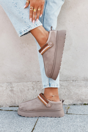 Snehové dámske topánky nízke s pohyblivými remienkami a výšivkou, s platformou pieskovej farby Lyrisse 2