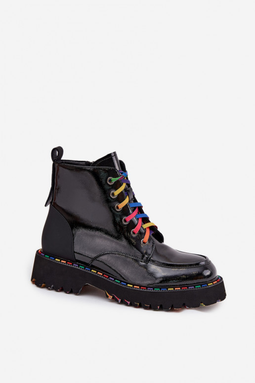 Kožené s lakovým efektom Dámske čižmy Artiker 57C0064 čierna