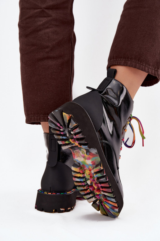 Kožené s lakovým efektom Dámske čižmy Artiker 57C0064 čierna