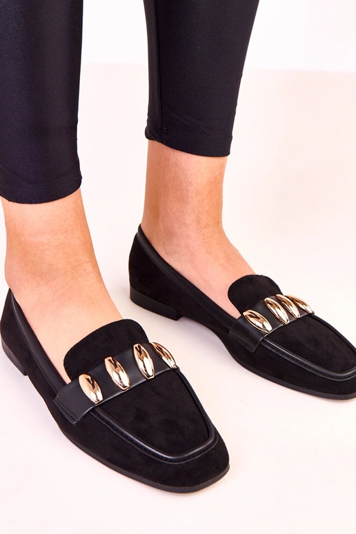 Čierne elegantné balerínky s zlatou...