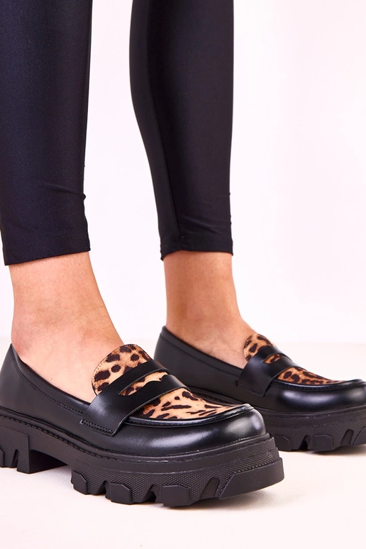 Čierne mokasíny s leopardím vzorom Loles