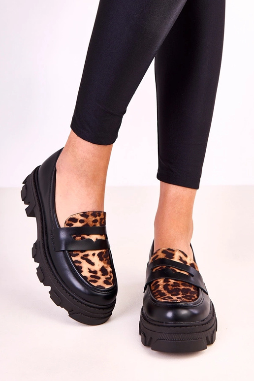 Čierne mokasíny s leopardím vzorom Loles