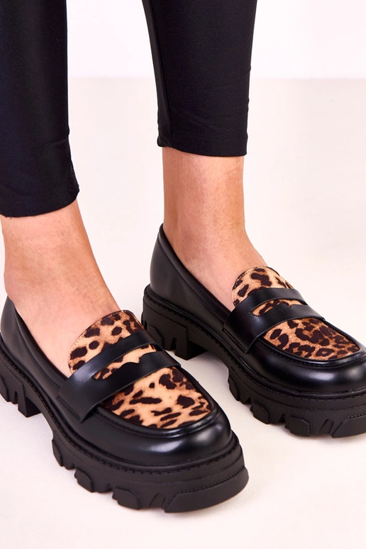 Čierne mokasíny s leopardím vzorom Loles
