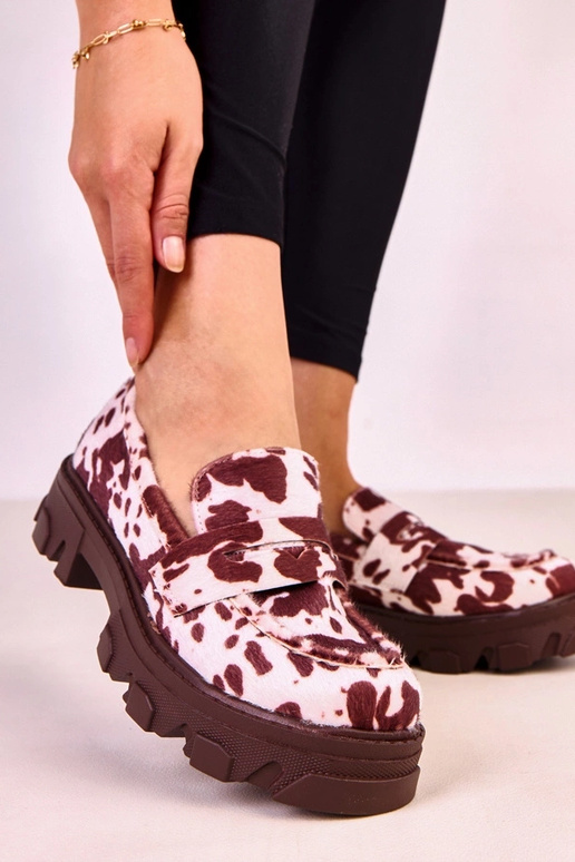 Hnedé dámske mokasíny s kravskými...