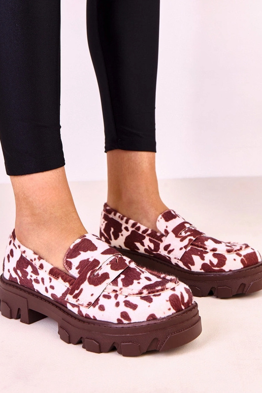 Hnedé dámske mokasíny s kravskými...