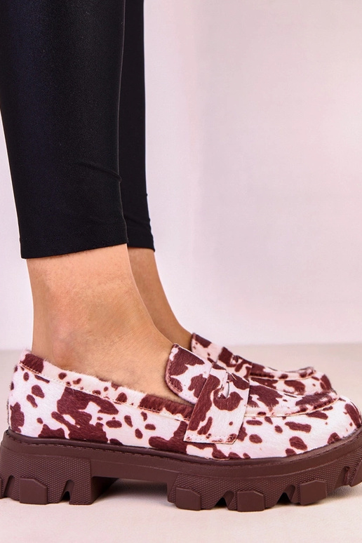 Hnedé dámske mokasíny s kravskými...