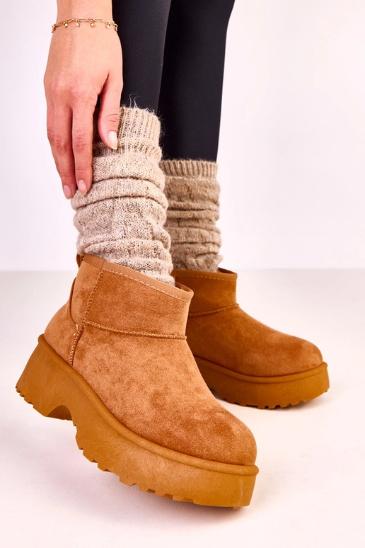 Hnedé nízke snehové topánky z umelej...