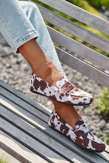 Dámske ploché mokasíny so záplatami v hnedej a bielej farbe "Soreline"