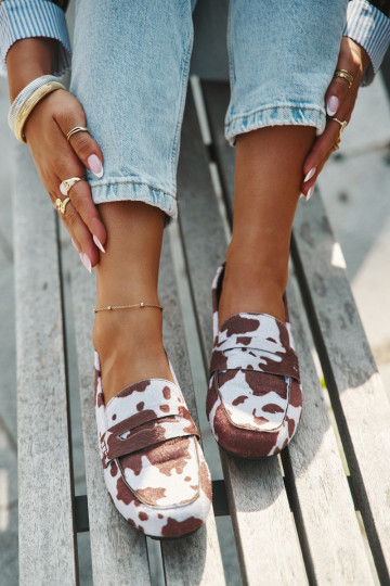 Dámske ploché mokasíny so záplatami v hnedej a bielej farbe "Soreline" 2