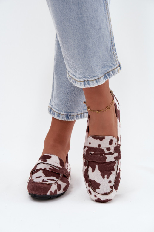Dámske ploché mokasíny so záplatami v hnedej a bielej farbe "Soreline"