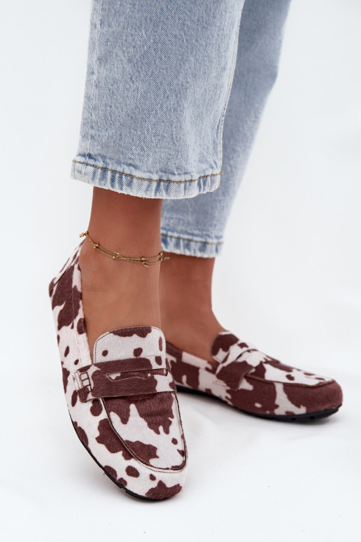 Dámske ploché mokasíny so záplatami v hnedej a bielej farbe "Soreline"