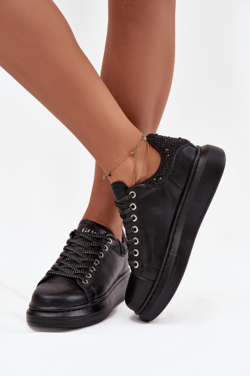 Tenisky model obuvi DámskeZapnutéturalnej Skóry GOE OO2N4004 čierna