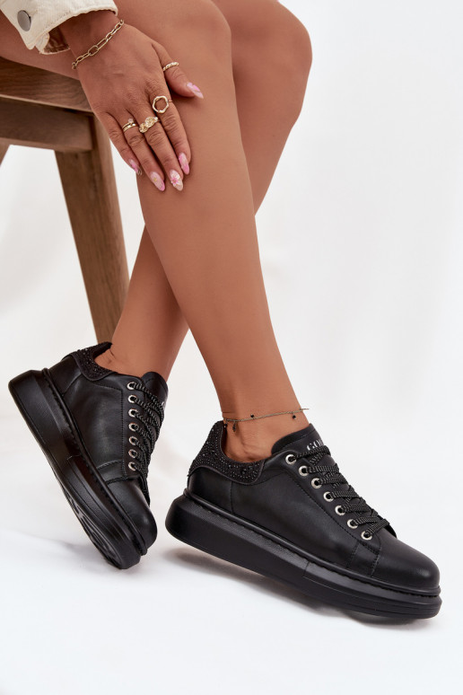 Tenisky model obuvi DámskeZapnutéturalnej Skóry GOE OO2N4004 čierna