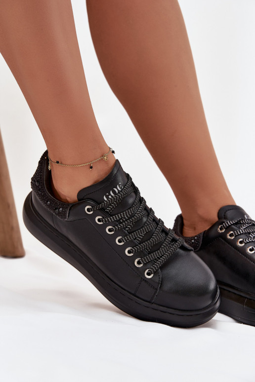 Tenisky model obuvi DámskeZapnutéturalnej Skóry GOE OO2N4004 čierna