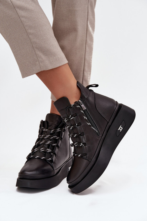 Kožené dámske členkové čižmy s platformou, zateplené, Artiker 55C0809 čierne