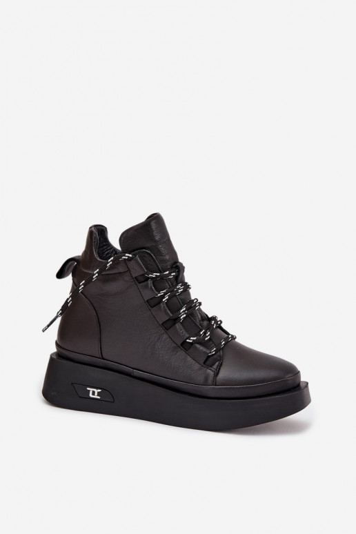 Kožené dámske členkové čižmy s platformou, zateplené, Artiker 55C0809 čierne