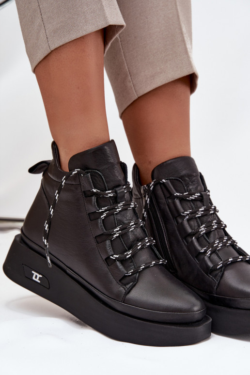 Kožené dámske členkové čižmy s platformou, zateplené, Artiker 55C0809 čierne