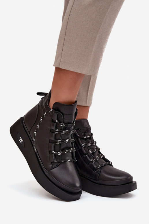 Kožené dámske členkové čižmy s platformou, zateplené, Artiker 55C0809 čierne